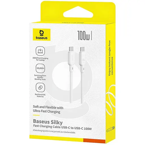 Дата кабель Baseus Silky Series OS Fast Charging Type-C to Type-C 100W (2m) (P10377704) Moon White - фото 5