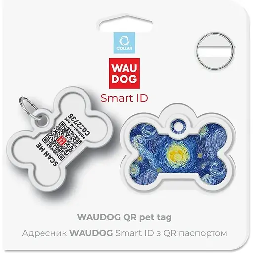 Адреса для собак и кошек Waudog Smart ID металлический с QR паспортом, рисунок "Водяные лилии" - фото 5
