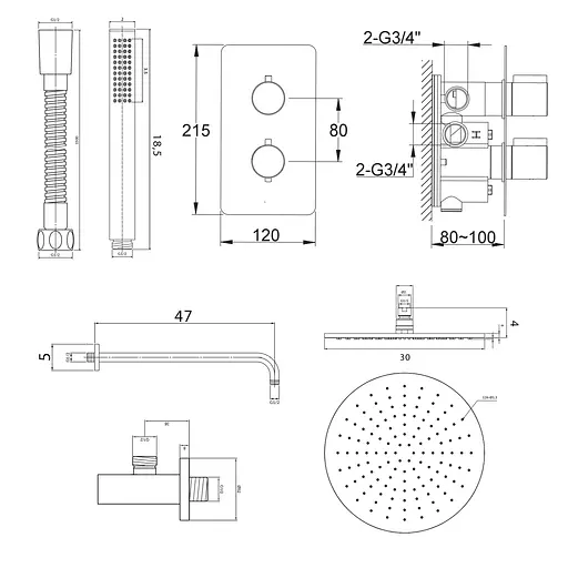 Душевая система Kohlman Experience 30 chrome с термостатом + BOX скрытого монтажа KPL-QW432ER30, Хром - фото 2