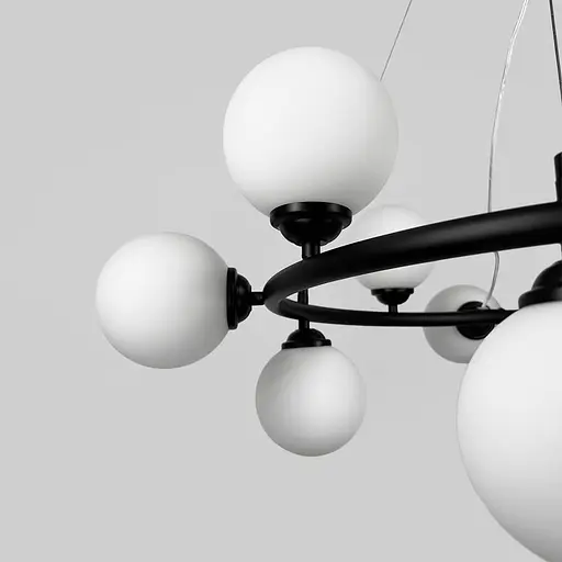 Кольцевая черная люстра на 12 белых плафонах Ø 80 см | Line F | Ст. 1548/12 BK - фото 2