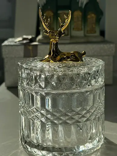 Цукерниця Olens 8030-386 Золотий олень скло з фацетованим дизайном 250 мл Прозорий - фото 2