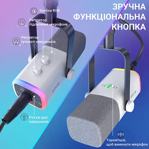 Мікрофон динамічний Fifine AM8TW USB/XLR White (AM8TW) - фото 11