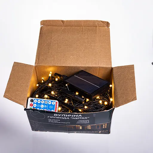 Новорічна гірлянда вулична GarlandoPro 100 м 1000 LED сонячна батарея чорний провід Жовтий SB1000L100MBY - фото 3