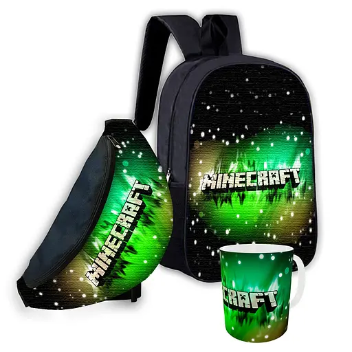 Набор детский Майнкрафт Крипер "Minecraft" рюкзак 36х27см сумка-бананка, кружка с принтом для мальчика (01555)