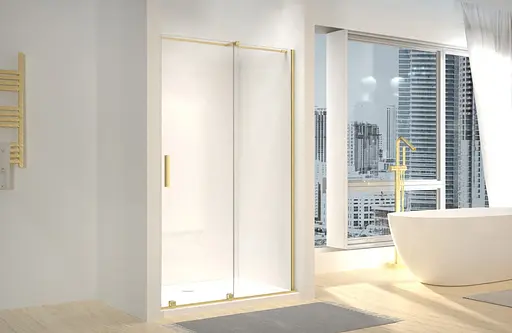 Душові двері Rea Montana 110 розсувні brashed gold KPL-K6402, універсальні, прозорий, золотий - фото 3