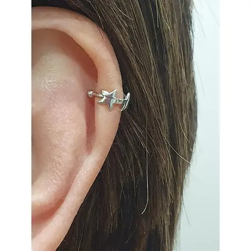 Серебряная серьга-кафф на хеликс Звездочки. 9132471Р - фото 6