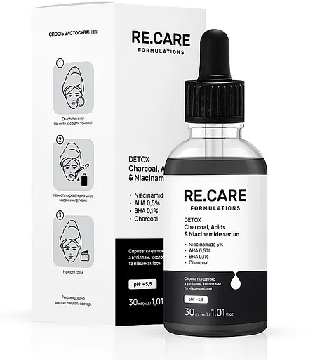 Сироватка-детокс для обличчя Re.Care Formulations Detox Charcoa, Acids & Niacinamide Serum 30 мл - фото 2