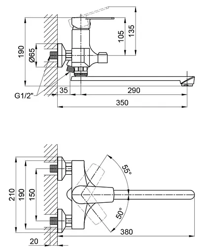 Смеситель для ванны Brinex 35W 005, Chrome/White (k35) BRIN35W005 - фото 6