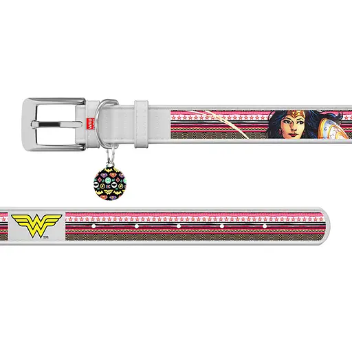 Нашийник для собак шкіряний Waudog Design з QR-паспортом "Чудо-жінка" Ш 20 мм Д 29-38 см білий - фото 3