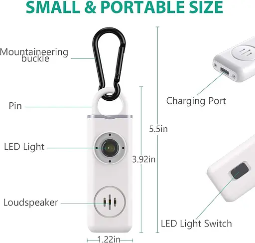 Персональная сигнализация ORIA для пожилых женщин, громкая сирена 130 дБ со светодиодным стробоскопом и карабином, поддерживает USB - фото 2