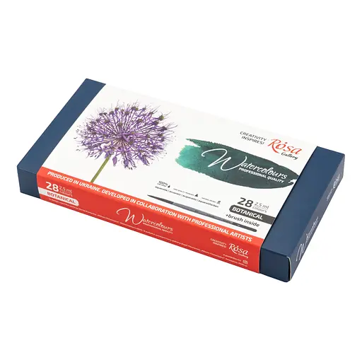 Набір акварельних фарб з пензлем BOTANICAL 28×2.5 мл кювета Індіго металевий пенал Rosa Gallery - фото 1