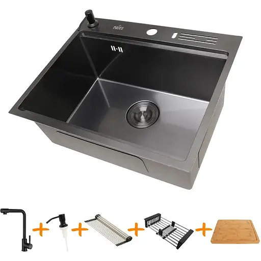 Комплект чорної мийки на кухню та змішувача Nett з нержавіючої сталі NB-5747 - фото 10