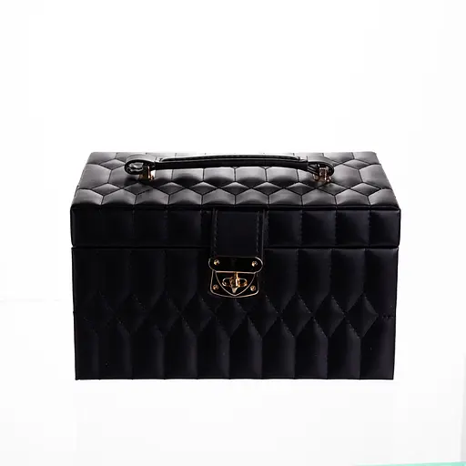 Скринька для прикрас з екошкіри 3 яруси з дзеркалом 22.5×15.5×13 см органайзер для прикрас Чорний Yiwu HP-5-17B - фото 8