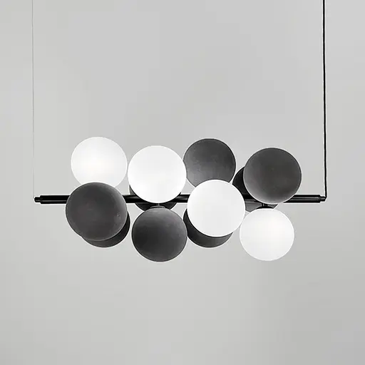 Видовжений чорний світильник на 4 білих та 8 графітових плафонів | Арт. 908/12 BK+GR+WT | Line F - фото 4