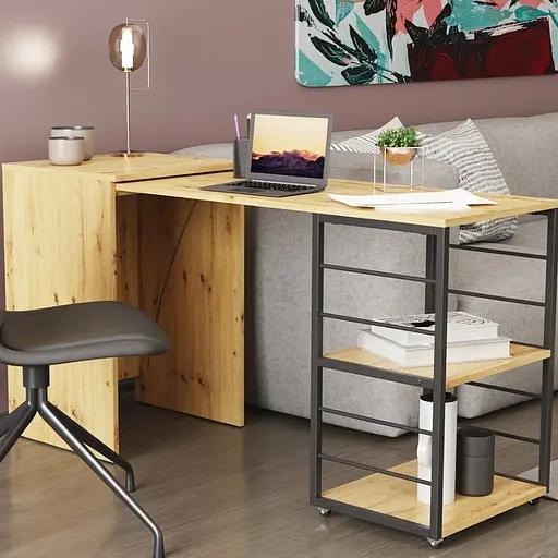 Стол-тумба трансформер Смарт 2/1 Ferrum-decor 750x1450x500 Черный металл ДСП Дуб Артизан 16 мм (FRD-105100)