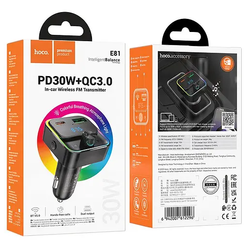 FM-трансмиттер Hoco E81 Fantasy PD30W+QC3.0 car BT FM transmitter Черный - фото 2