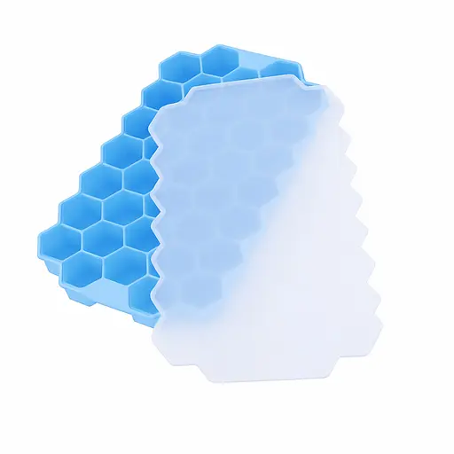 Многоразовая силиконовая форма для приготовления льда с крышкой в виде сот Голубой 88290 - фото 1