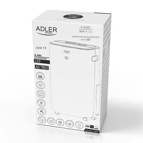 Осушитель и очиститель воздуха Adler AD 7863 2-в-1 LED компрессорный 25 л/сутки - фото 9