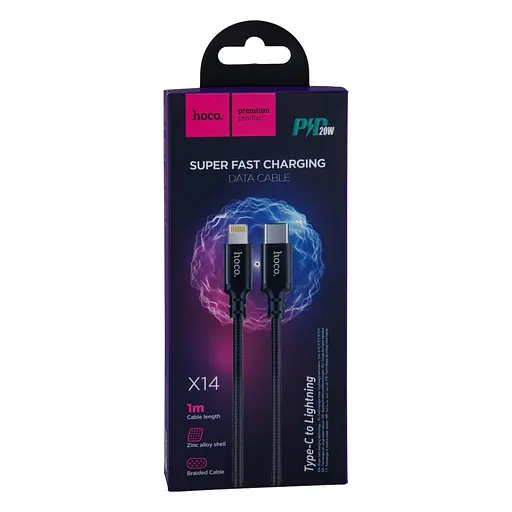 Кабель Hoco X14 Double speed PD charging data cable Lightning L-1 м Чорний - фото 2