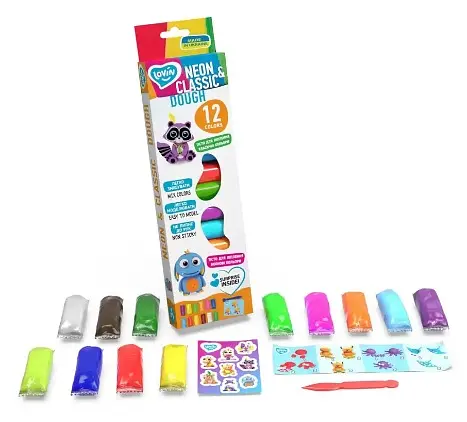 Набор для лепки с тестом, 12 цветов Neon and Classic, TM Lovin