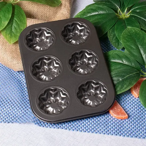 Деко антипригарне форма для мафінів і кексів із рельєфними комірками (6 шт.) 26.5x18.5x2.8 см №1, A-plus Чорний 83494 - фото 10