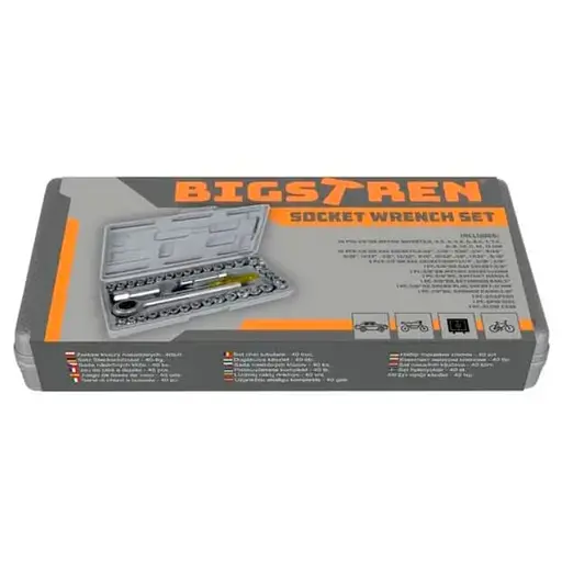 Набір торцевих ключів Bigstreen 19168, 40 предметів, хромована сталь, у кейсі - фото 1