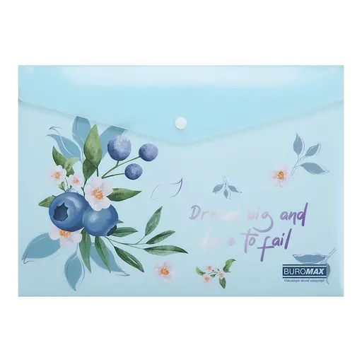 Папка-конверт А4 на кнопці BLUEBERRY ARABESKI аквамарин BM.3943-52 BUROMAX матовий напівпрозорий пластик (4823126816326) - фото 1