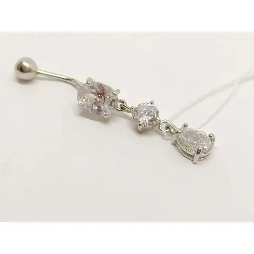 Срібна сережка для пірсингу пупка Ірій з фіанітами. 6004 - фото 2