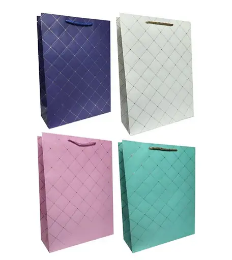 Подарунковий пакет картонний, 200 г/м², Ромб, 26x32x10 см, 6 шт. в упаковці (В асортименті)