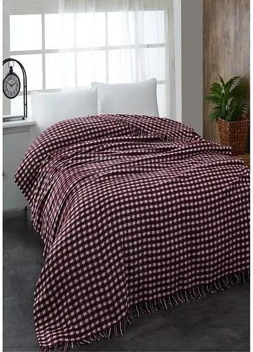 Плед-покривало Cotton TURComFor бавовна бордово-білий двоспальний 180х230 см TC303376064 - фото 1