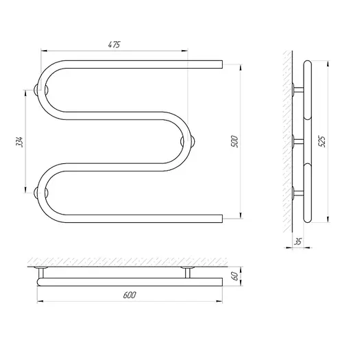 Полотенцесушитель Laris Змеевик 25 РС3 600x500 3/4" 71207175, Хром - фото 2