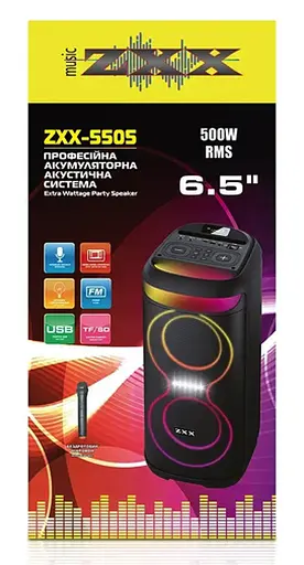 Портативна колонка ZPX ZXX-5505 з мікрофоном Акустична система 40Вт 6,5" RGB підсвічування Чорний - фото 6