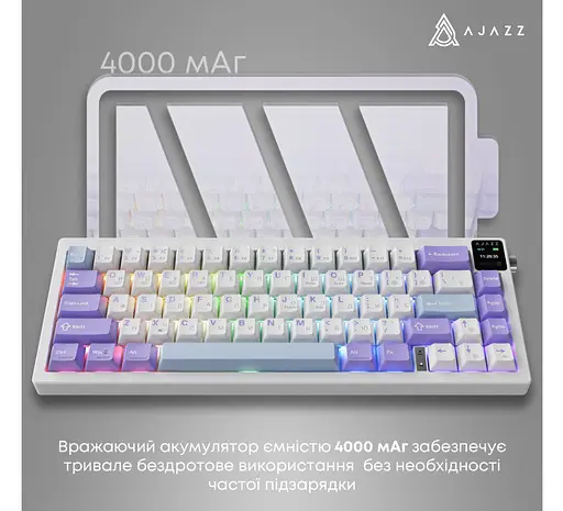 Клавиатура игровая механическая беспроводная Ajazz AK-650WP White-Purple RGB Flying Fish Switch Hot-Swap 2.4G/Bluetooth/USB - фото 14
