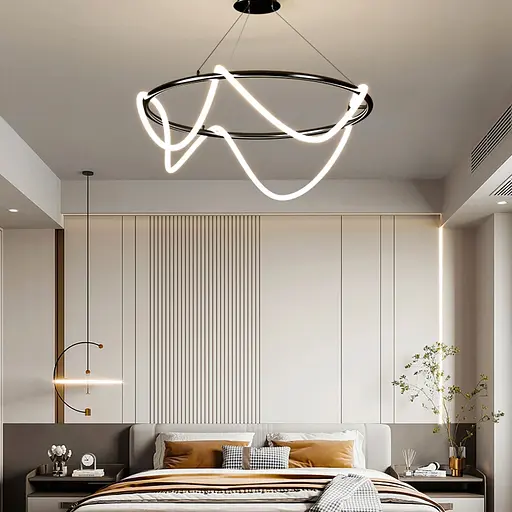 Черная кольцевая люстра с гибкой LED лентой Ø100 см (кольцо 80 см) | Ст. JU 22N-800 BK Line F - фото 1