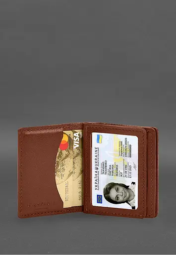 Кожаная обложка для водительского удостоверения, ID и пластиковых карт 2.1 светло-коричневая - фото 7