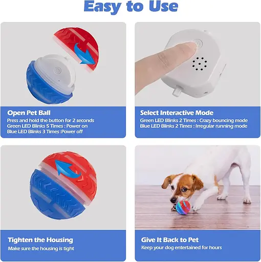 Интерактивный игрушечный мяч для собак, прочный и с 2 режимами движения, активный мяч для собак, автоматический USB-перезаряжаемый - фото 3