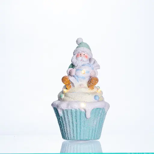 Новорічна декоративна фігурка з підсвічуванням Санта-Клаус на кексі Yiwu CR-6-7 з порцеляни 10 × 10 × 17.5 см  - фото 2