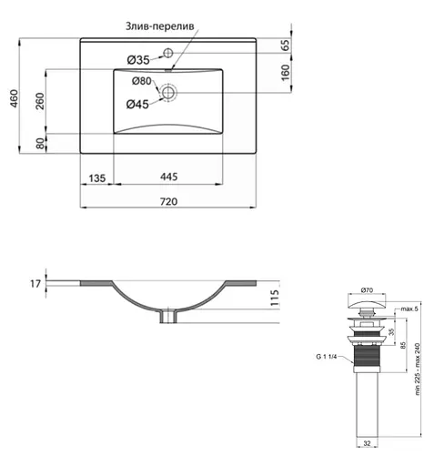 Раковина врізна меблева Qtap Albatross 720x460x180 White з донним клапаном QT01113070CW148474 - фото 6