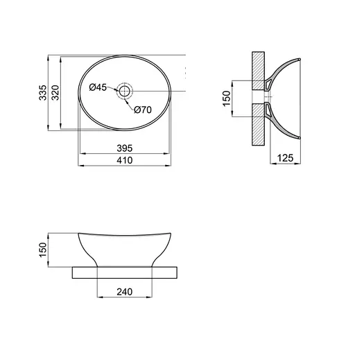 Умивальник Qtap Dove 410x335x145 Black matt QT06116062AMB, Чорний матовий - фото 2