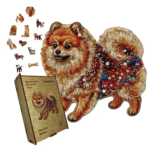 Деревянный пазл Мозаика Шпица, А2, Картонная коробка 300+ элементов