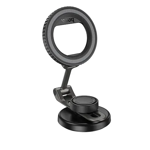 Автотримач для телефона HOCO H77 View folding magnetic ring car holder (center console) Black Metal Gray - фото 6