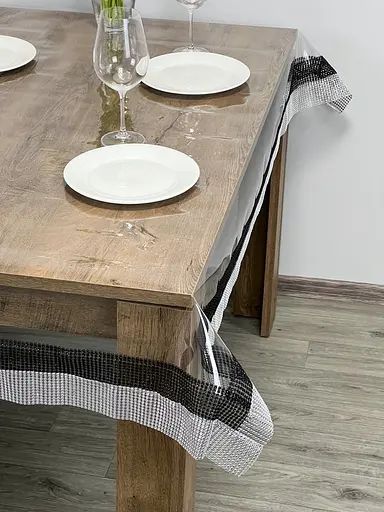 Скатерть силиконовая с черно-серебряной стразовой лентой 340х130 см - фото 9