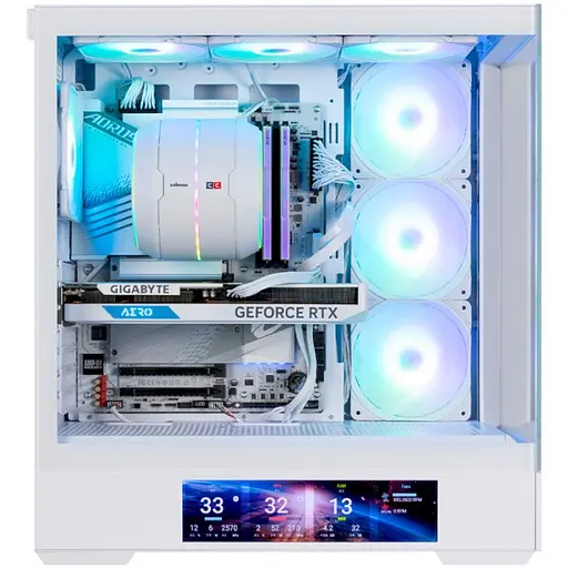 Корпус Zalman P40 DS, White, Mid Tower, без БЖ, для ATX / Micro ATX / Mini ITX, 1xType-C / 2xUSB 3.0, макс. CPU - 165 мм / VGA - 420 мм, 4x120 мм ARGB, бічна та передня панелі із загартованого скла, LCD екран (CPU / GPU / Time) - фото 6