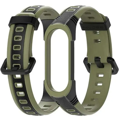 Ремешок для фитнес-браслета MiJobs для Xiaomi Mi Band 5, 6, 7 Sport 2 хаки с черным