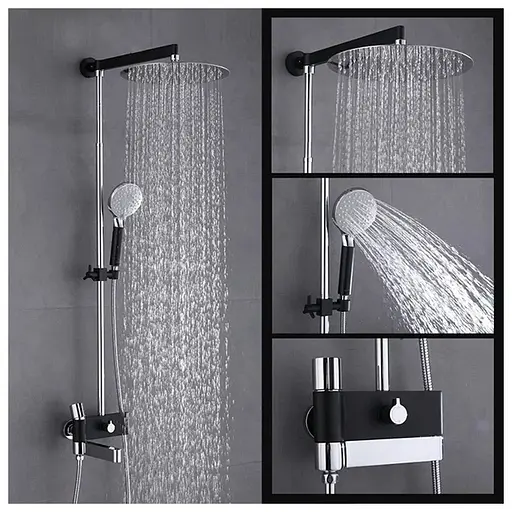Душова система Gappo G2481, вилив - перемикач на лійку, чорний/хром, Чорний матовий - фото 2