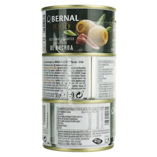 Набор оливок Bernal Гиганты фаршированные пастой из анчоуса 360 г (3 шт. х 120 г)