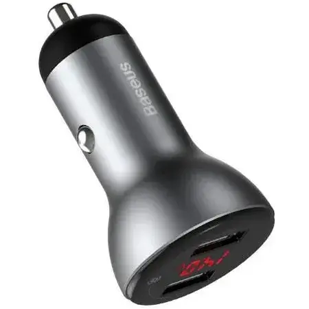Автозарядний потужний Baseus U+U 45 W Digital Display Dual SCP Quick Charger Car Charger CCBX-B0G - фото 1