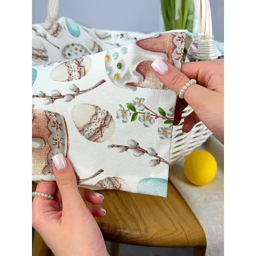 Комплект Великодній кошик Буковина велика з лляним рушником70х45 см Паска блакитний та свічкою - фото 6