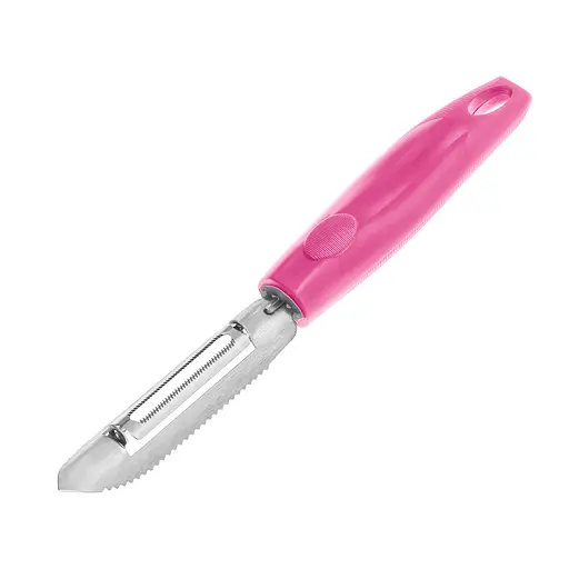 Ніж 2в1 економка овочечистка рибочистка велика з пластмасовою ручкою для очищення овочів і фруктів 20.5 см, Kitchette Рожевий 86612 - фото 1