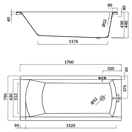 Ванна Cersant Korat 170x75 с ножками S301-294 - фото 2